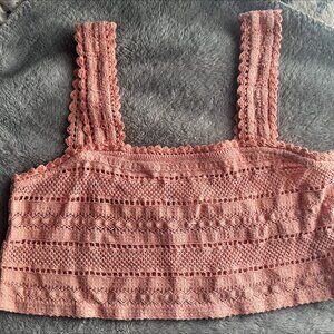 aerie DUSTY ROSE large Crochet Midriff NEW! Tank Top pink tank top